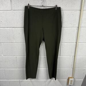 Eileen Fisher Womens L Stretch Crepe Pants Washable Olive Luxury Minimalist USA